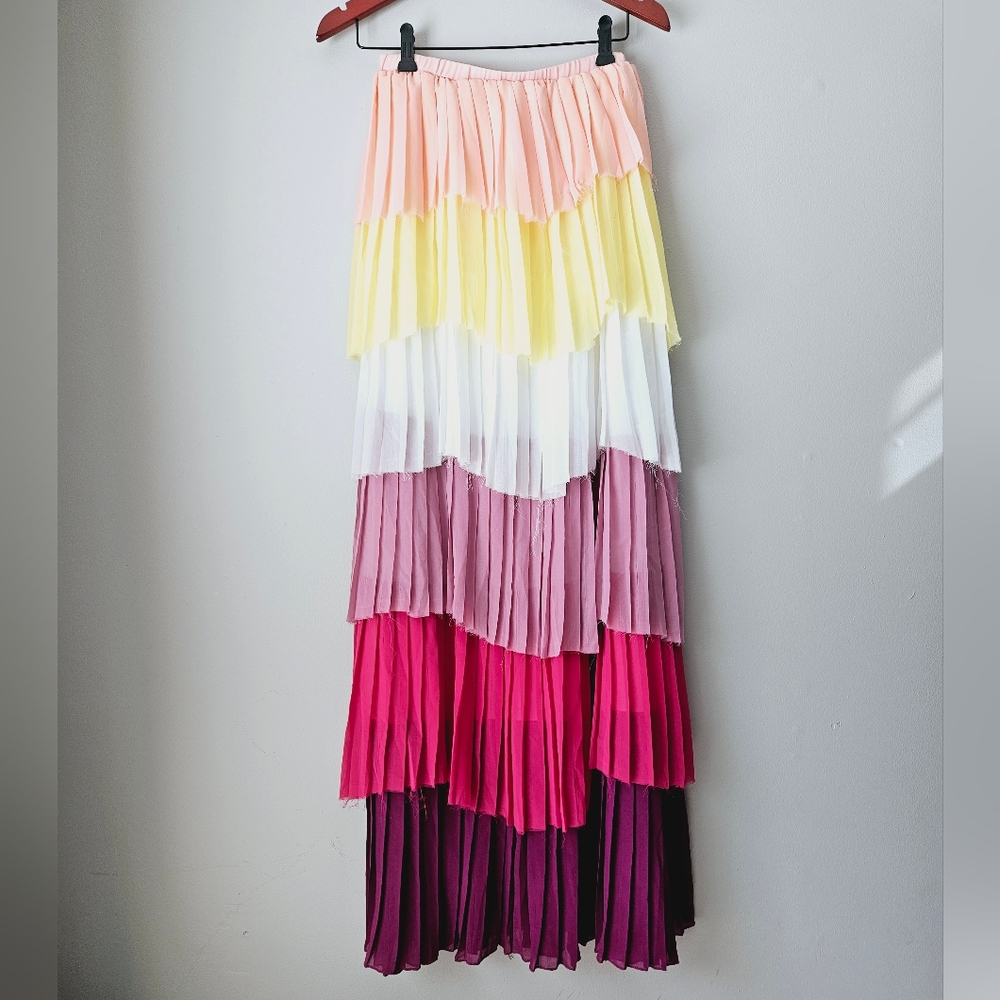 Pleated Multi-colored Maxi Skirt